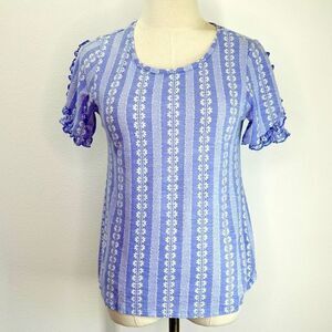 LC Lauren Conrad Floral Stripe Ruffle Sleeve T-Shirt - XS